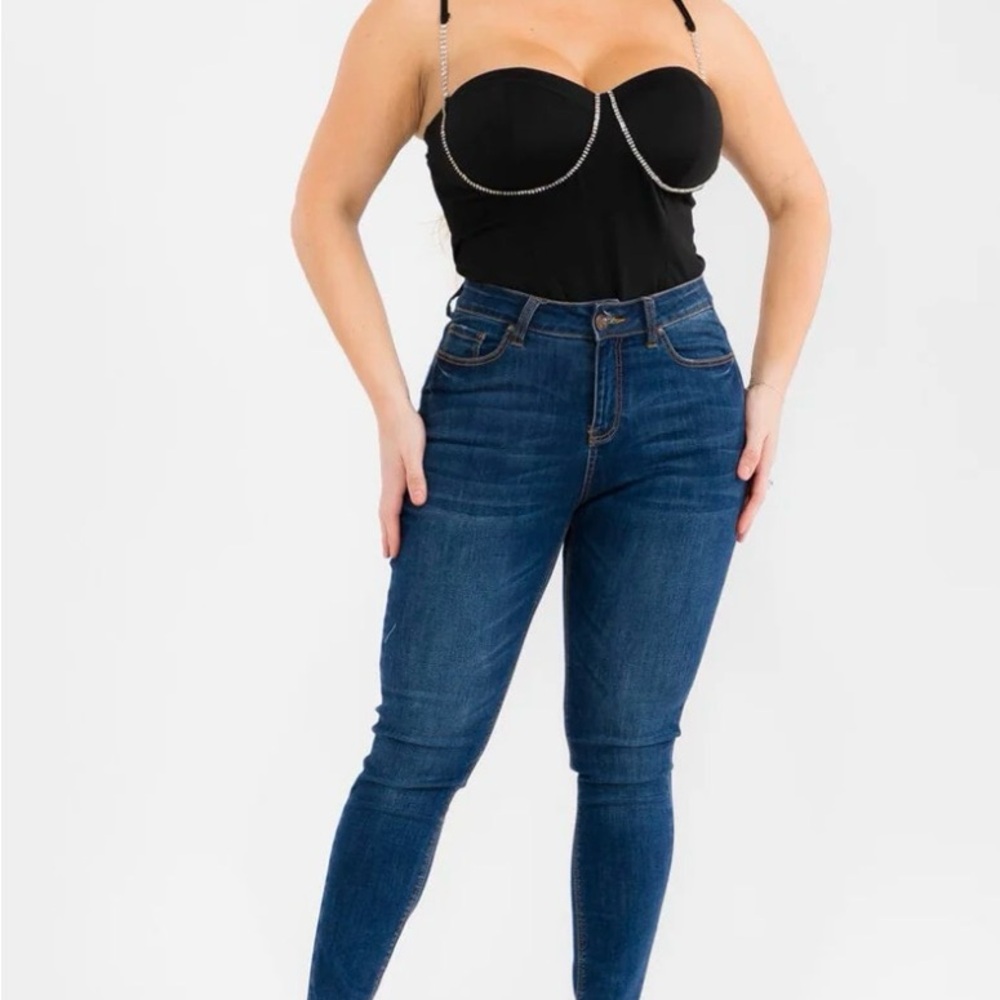 Black Strapless Bustier Top with Chain Detail